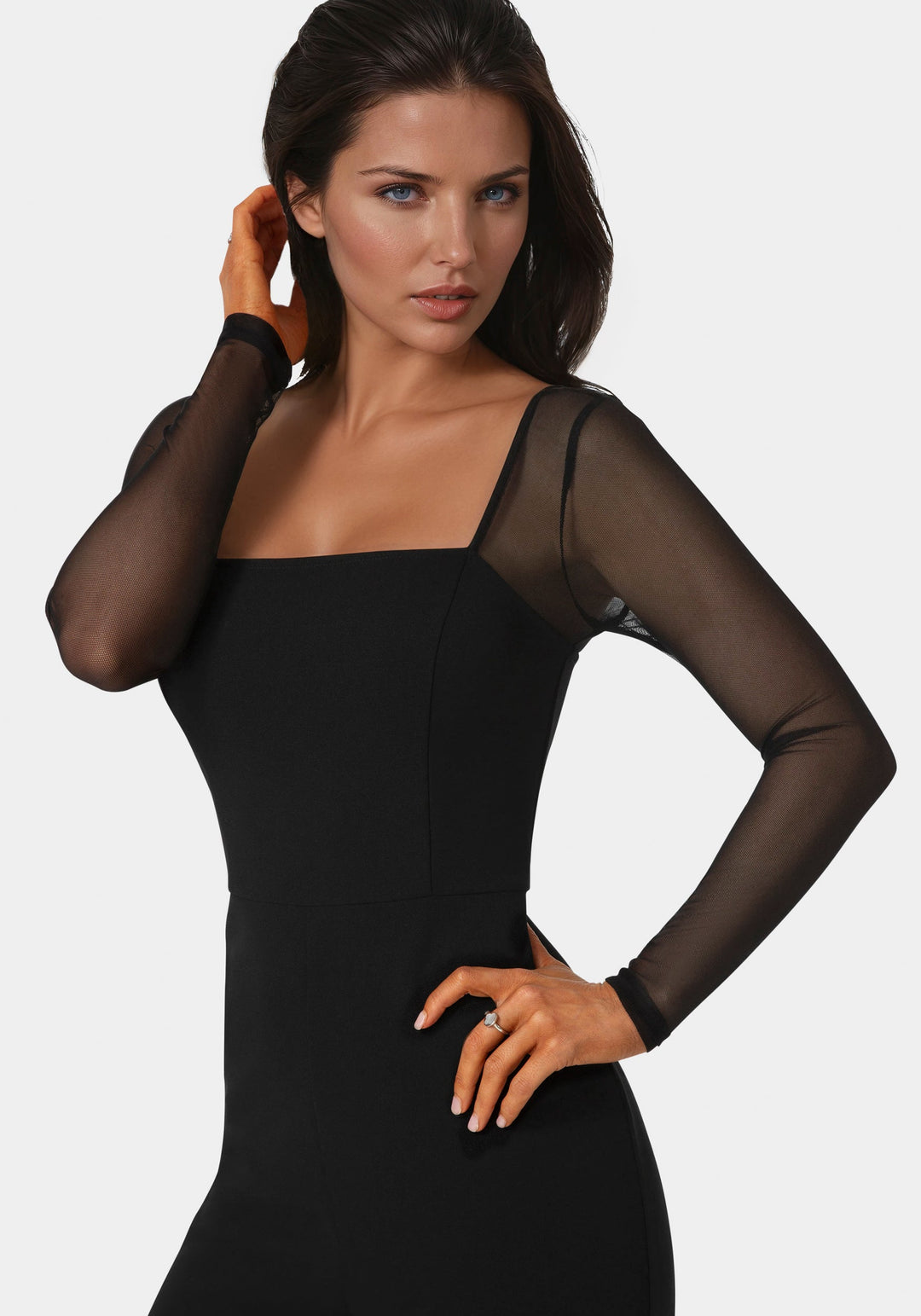 Other View-Scuba Mesh Square Neck Jumpsuit-BLACK