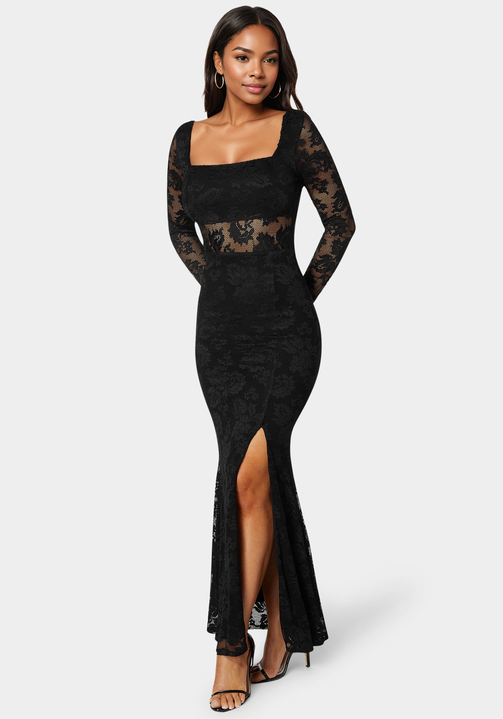 Lace Illusion Maxi Dress – bebe