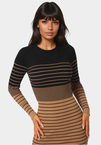 Other View-Stripe Rib Long Sleeve Maxi Dress-CAMEL/BLACK