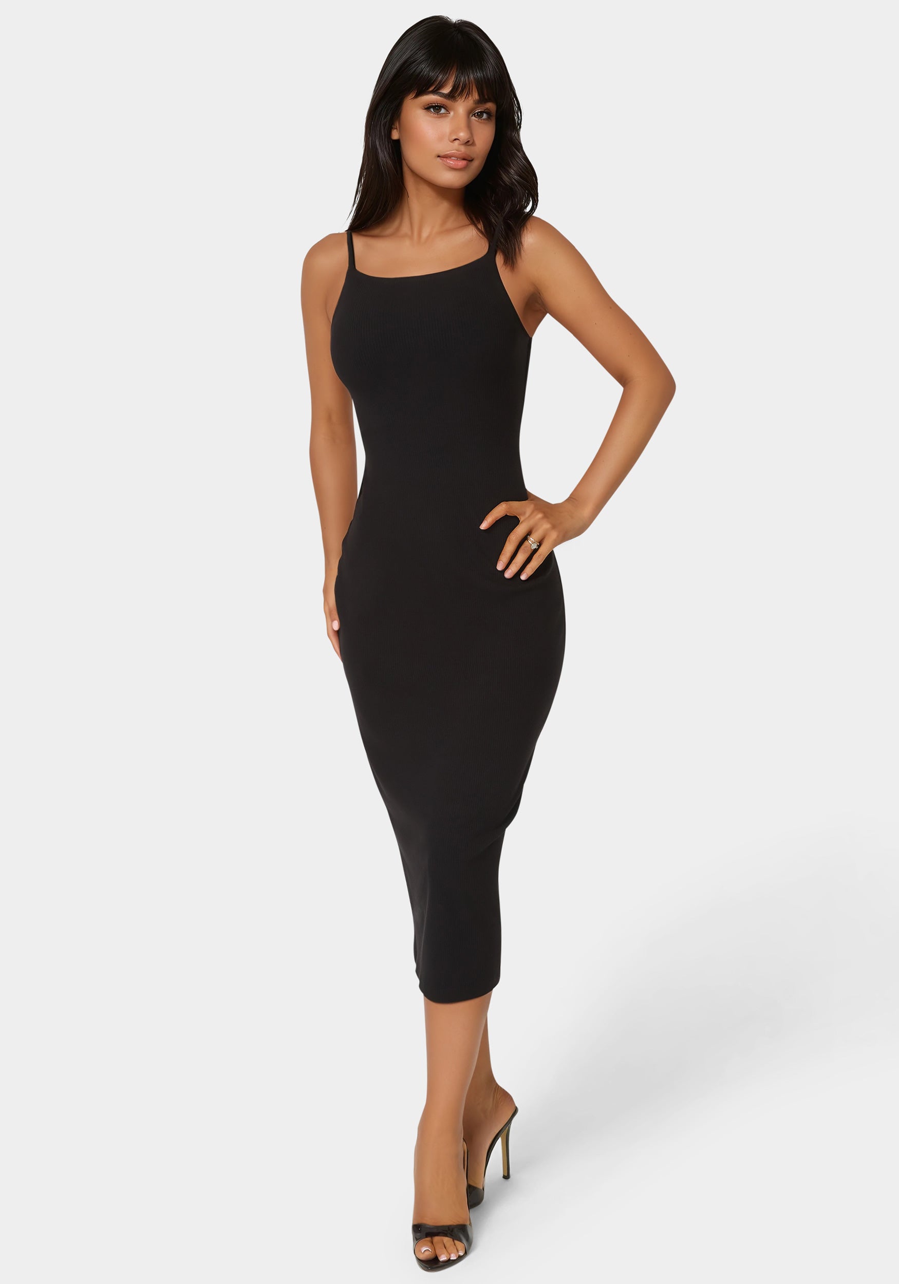 Bebe Women's Square Neck Slim Maxi Dress, Black, Large