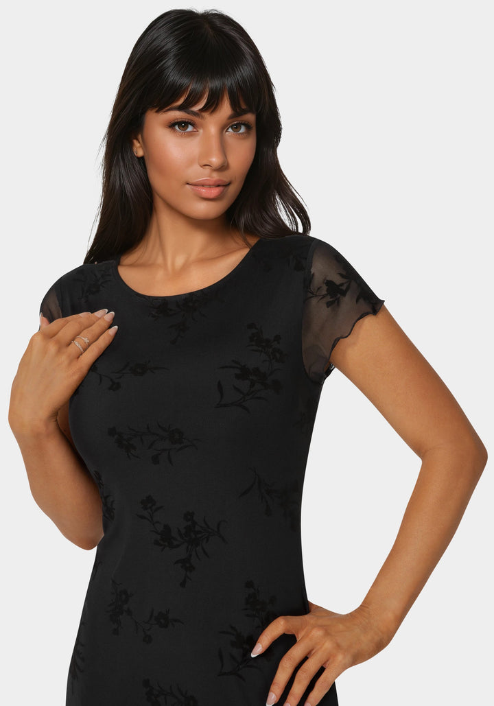 Bebe Women's Flocking Mesh T-Shirt Maxi Dress - Black Bebe Women's Flocking Mesh T-Shirt Maxi Dress - Black