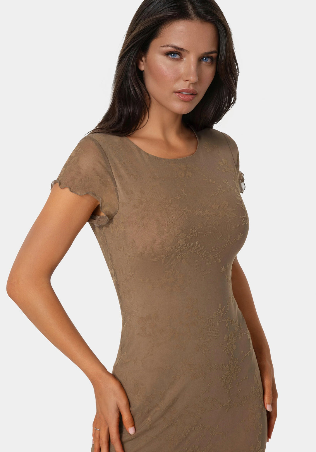 Other View-Flocking Mesh T-Short Maxi Dress-MOCHA