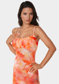 Other View-Powermesh Marble Shirred Bust A-Line Dress-ORANGE/MULTI