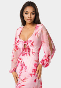 Other View-Printed Chiffon Tie Front Maxi Dress-PINK/MULTI