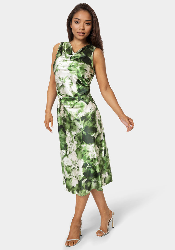 Side View-Printed Satin Cowl Maxi Dress-Olive/Multi