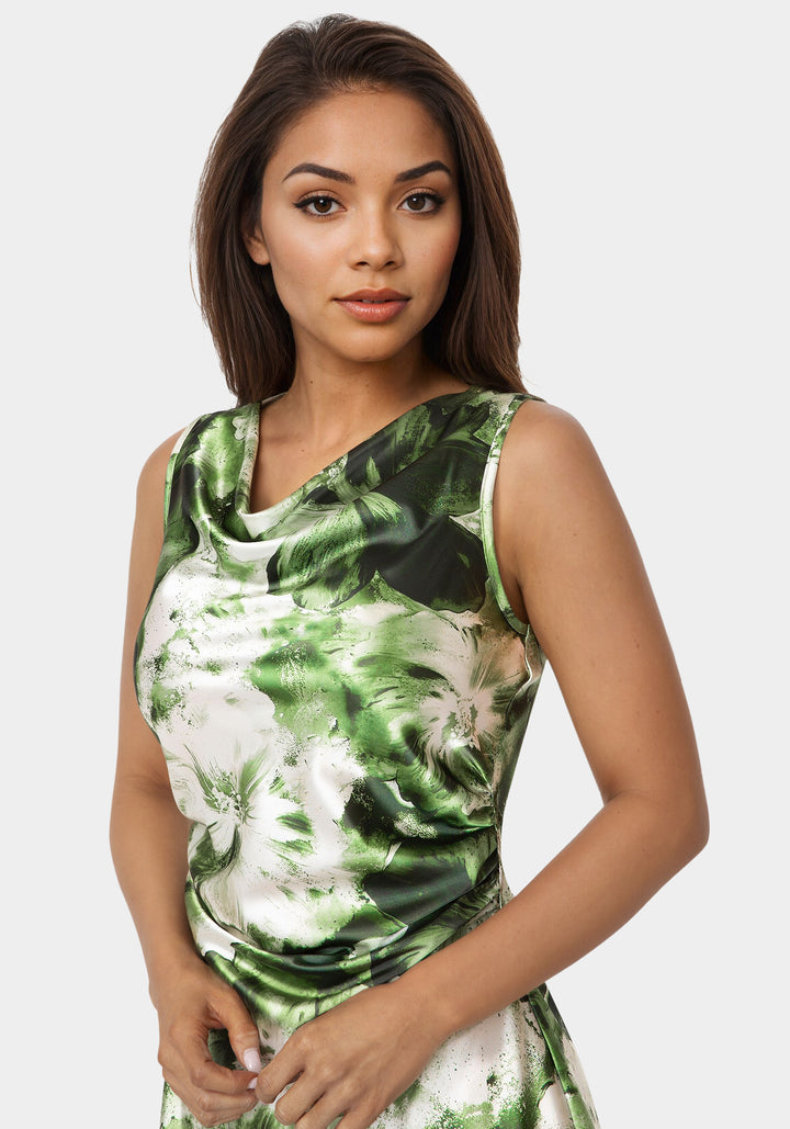 Other View-Printed Satin Cowl Maxi Dress-Olive/Multi