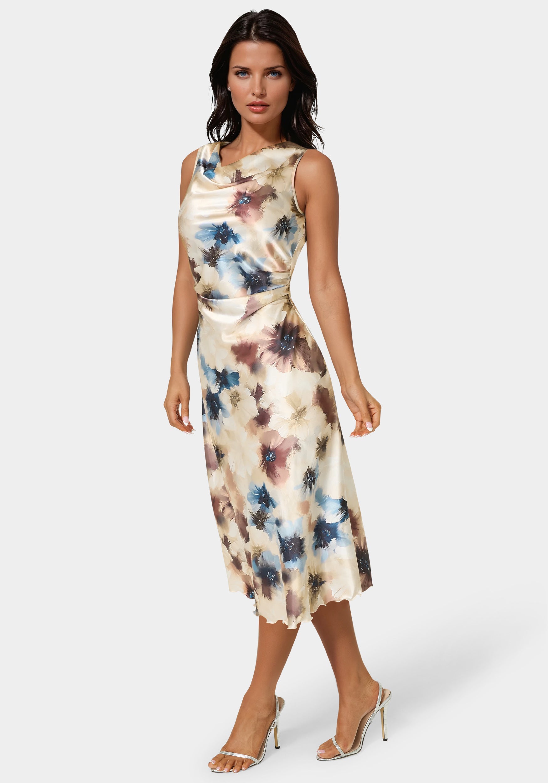 printed satin dress Bebe Women's Printed Satin Cowl Maxi Dress