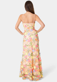 Back View-Floral Embroidery Bodycon Maxi Dress-Nude/Multi