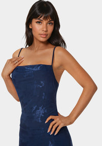 Other View-Jacquard Mesh Cowl A-Line Maxi Dress-NAVY