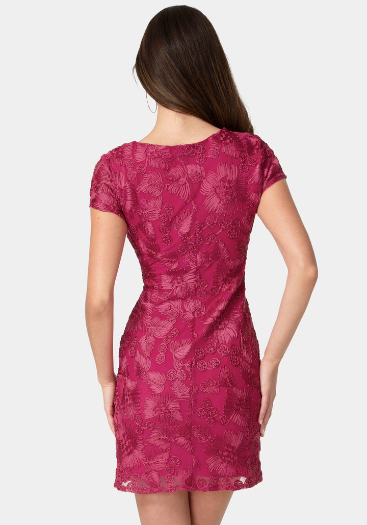 Back View-Soutache Short Sleeve Dress-Fuchsia