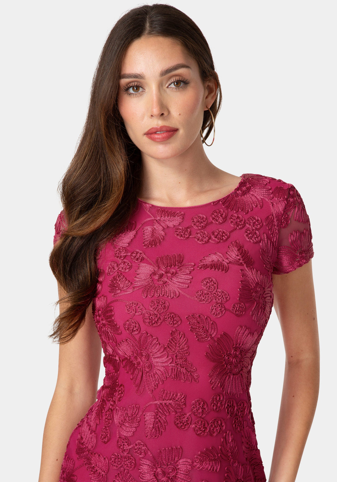 Bebe Women's Soutache Short Sleeve Dress, Size XL in Pink Spandex Bebe Women's Soutache Short Sleeve Dress, Size XL in Pink Spandex