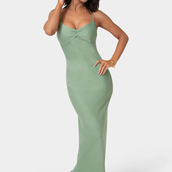 Front View-Drape Back Maxi Dress-Sage