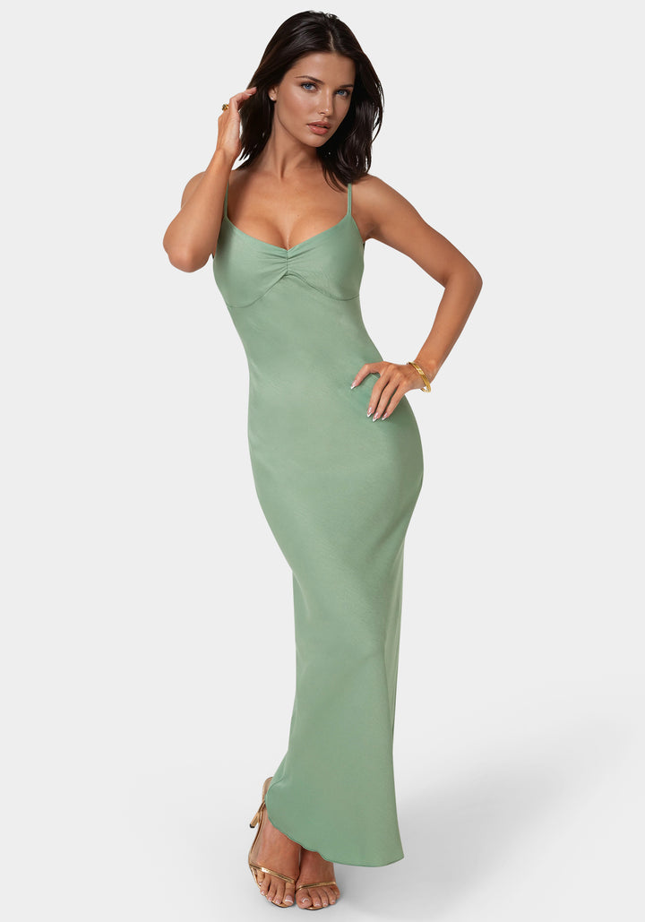 Front View-Drape Back Maxi Dress-Sage