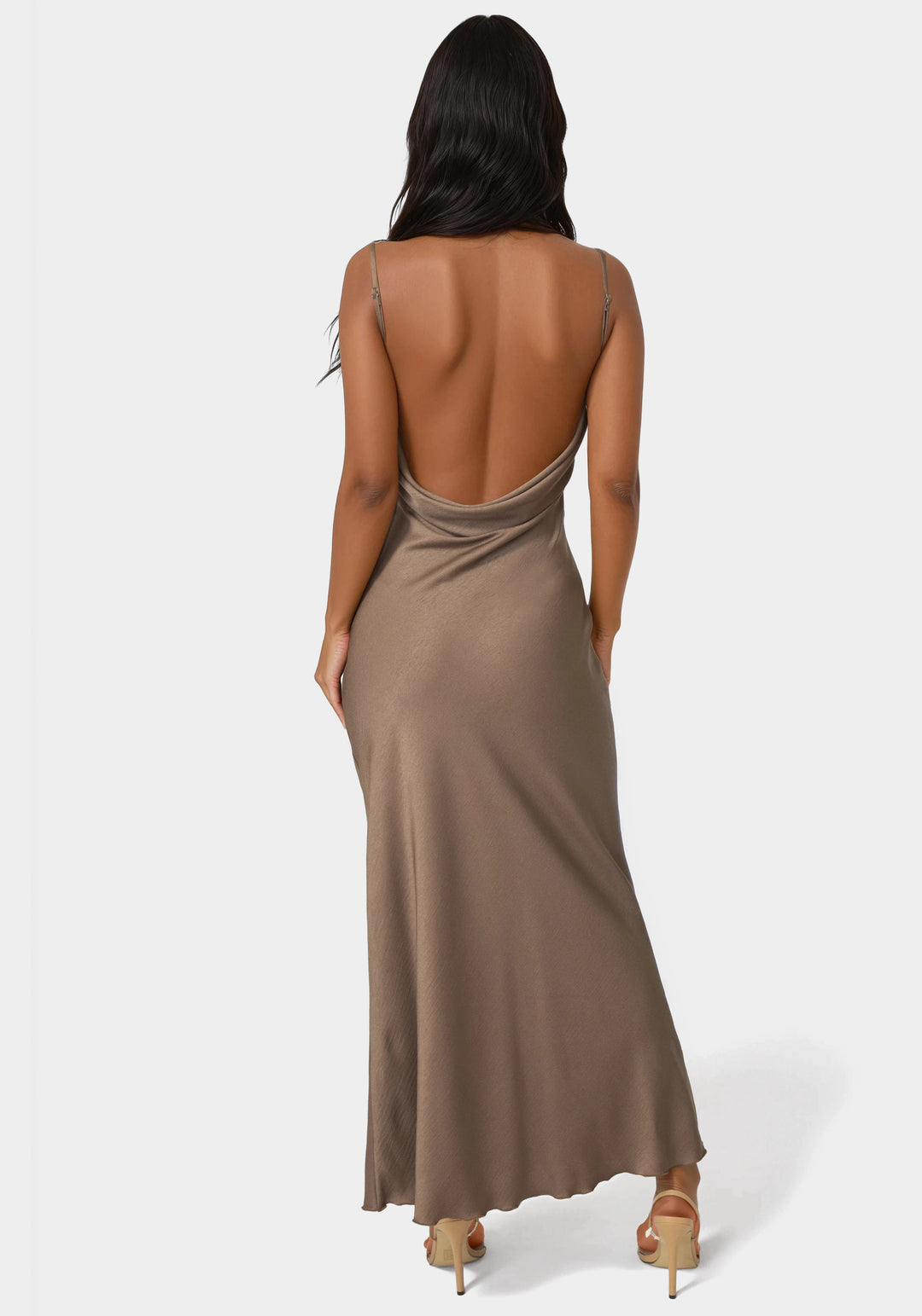 Bebe Womens Crepe Drape Back Maxi Dress - Mocha Bebe Womens Crepe Drape Back Maxi Dress - Mocha