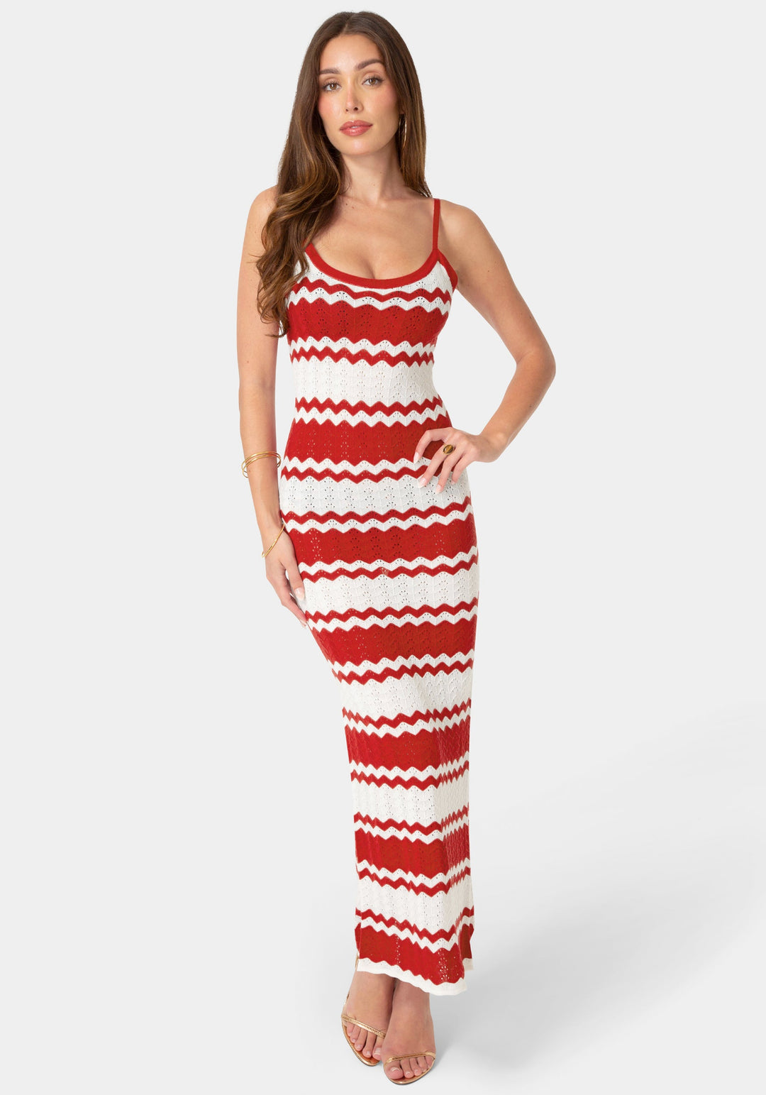 Stripe Crochet Keyhole Maxi Dress bebe Stripe Crochet Keyhole Maxi Dress bebe