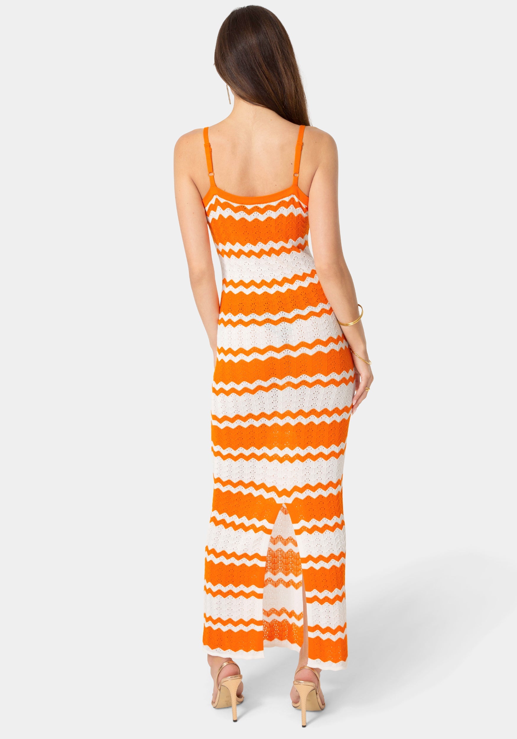 Bebe Womens Stripe Crochet Keyhole Maxi Dress