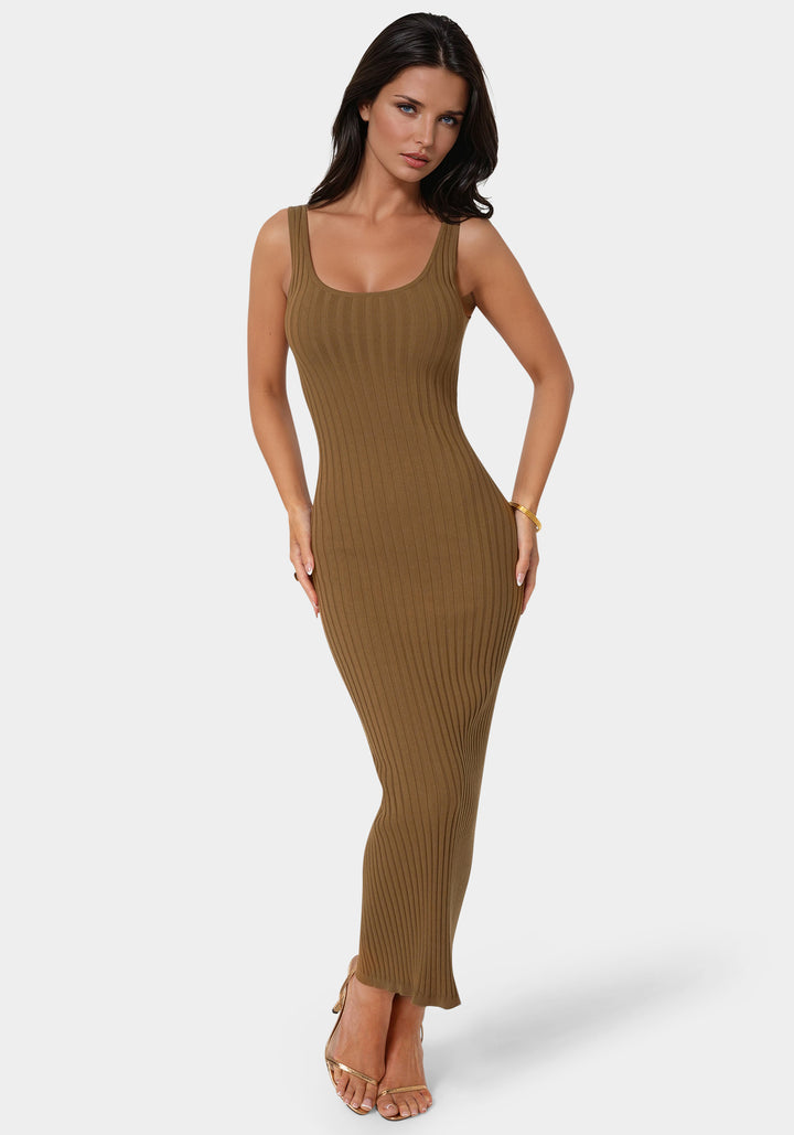 Front View-Crochet U-Neck Maxi Dress-Amber