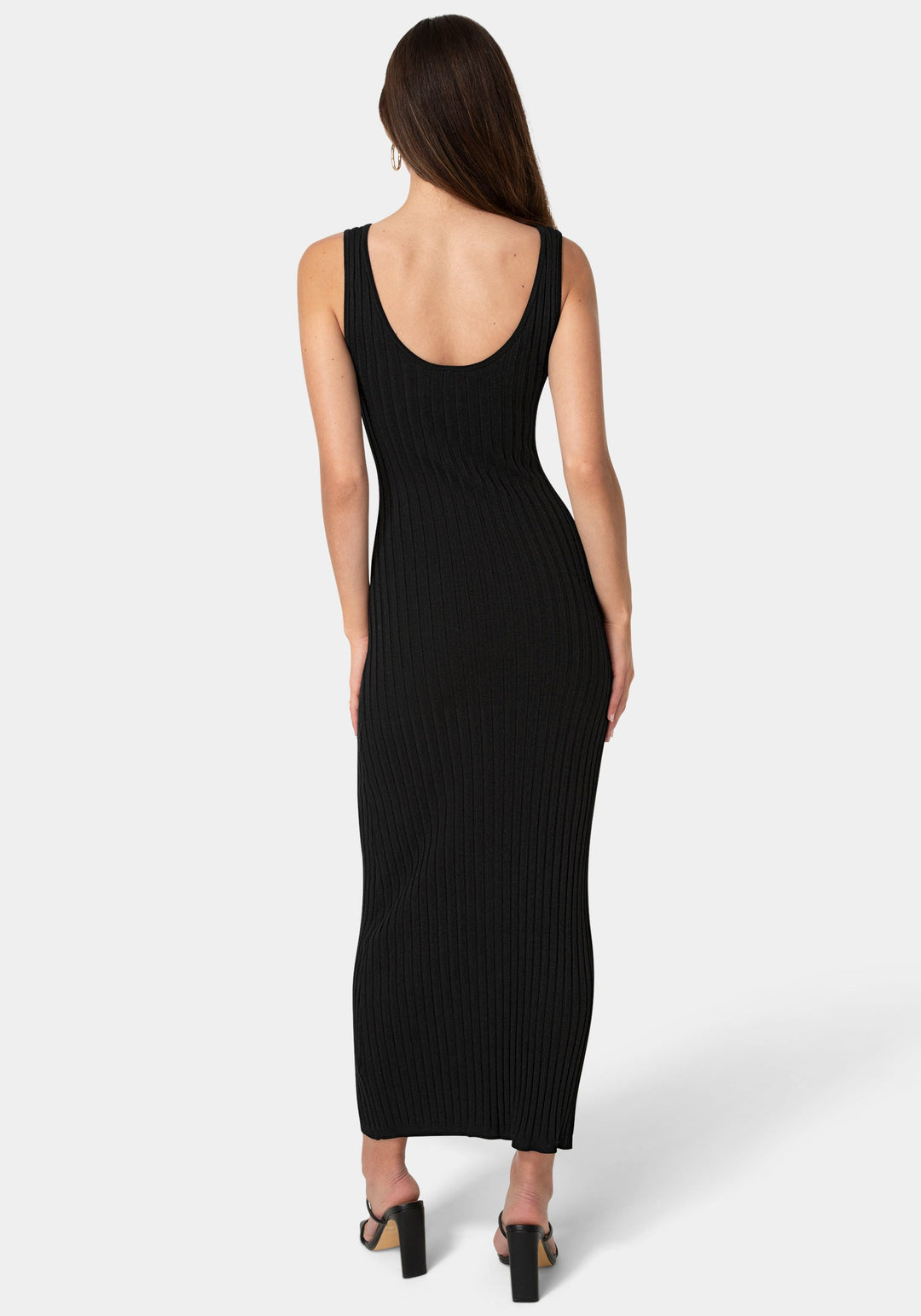 Back View-Crochet U-Neck Maxi Dress-Black