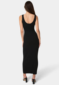 Back View-Crochet U-Neck Maxi Dress-Black