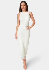 Front View-Waffle Crepe Twist Sleeveless Maxi Dress-Ivory