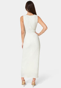 Back View-Waffle Crepe Twist Sleeveless Maxi Dress-Ivory