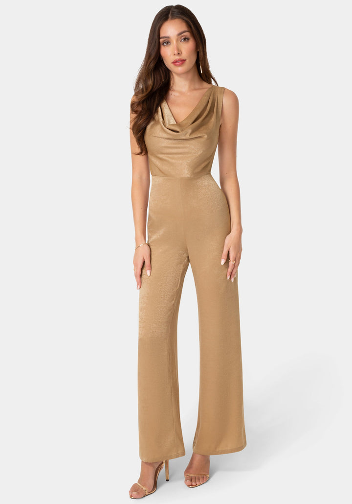 Front View-Ceycrepe Satin Cowl Jumpsuit-Mocha