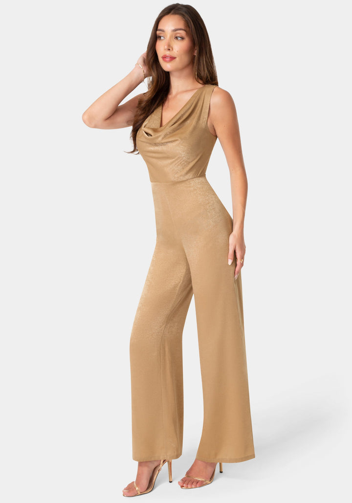 Side View-Ceycrepe Satin Cowl Jumpsuit-Mocha