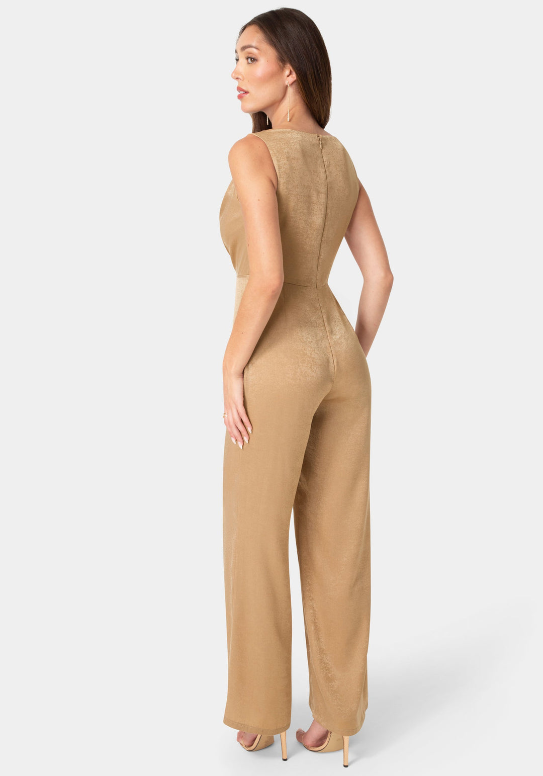 Back View-Ceycrepe Satin Cowl Jumpsuit-Mocha