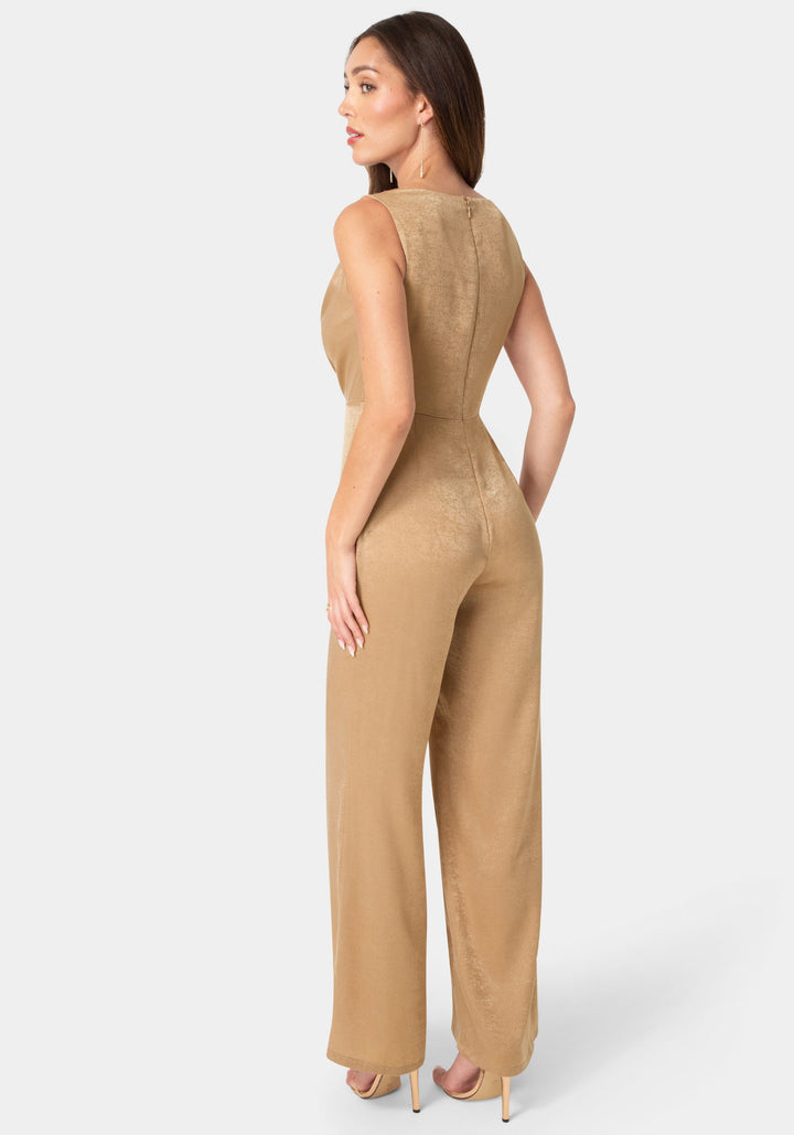 Back View-Ceycrepe Satin Cowl Jumpsuit-Mocha