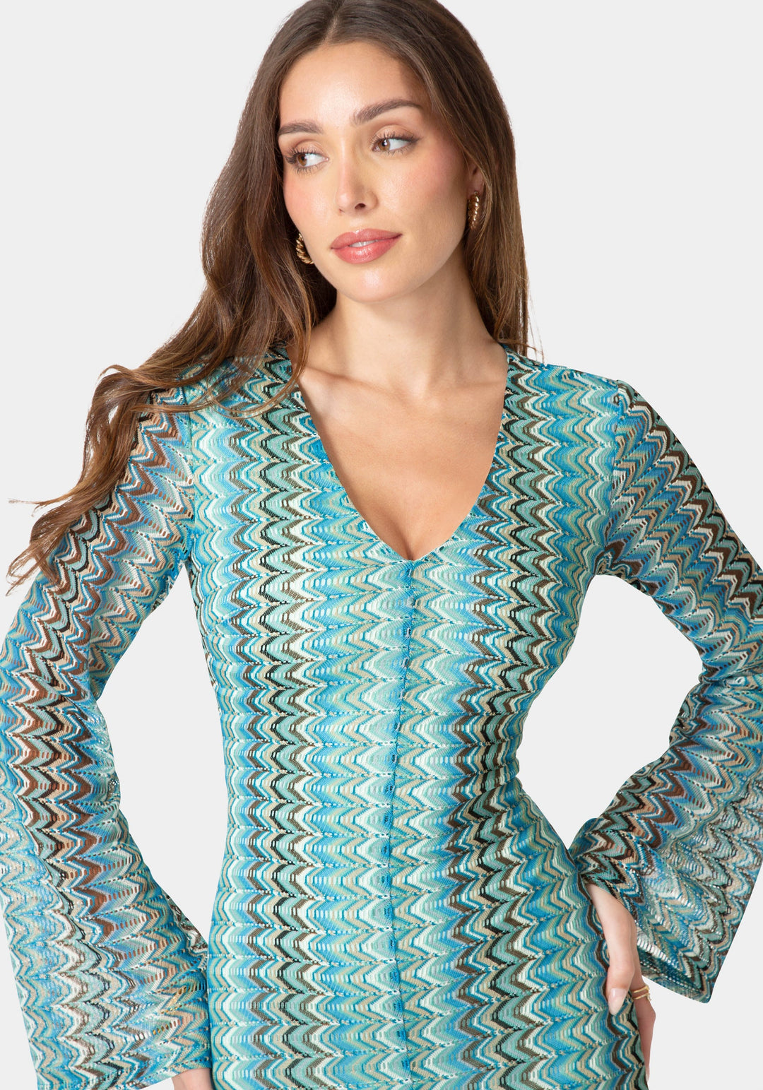 Other View-Crochet Stripe Bell Sleeve Maxi Dress-Blue Multi