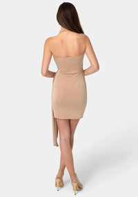 Back View-Wrap Halter Cascade Dress-MOCHA