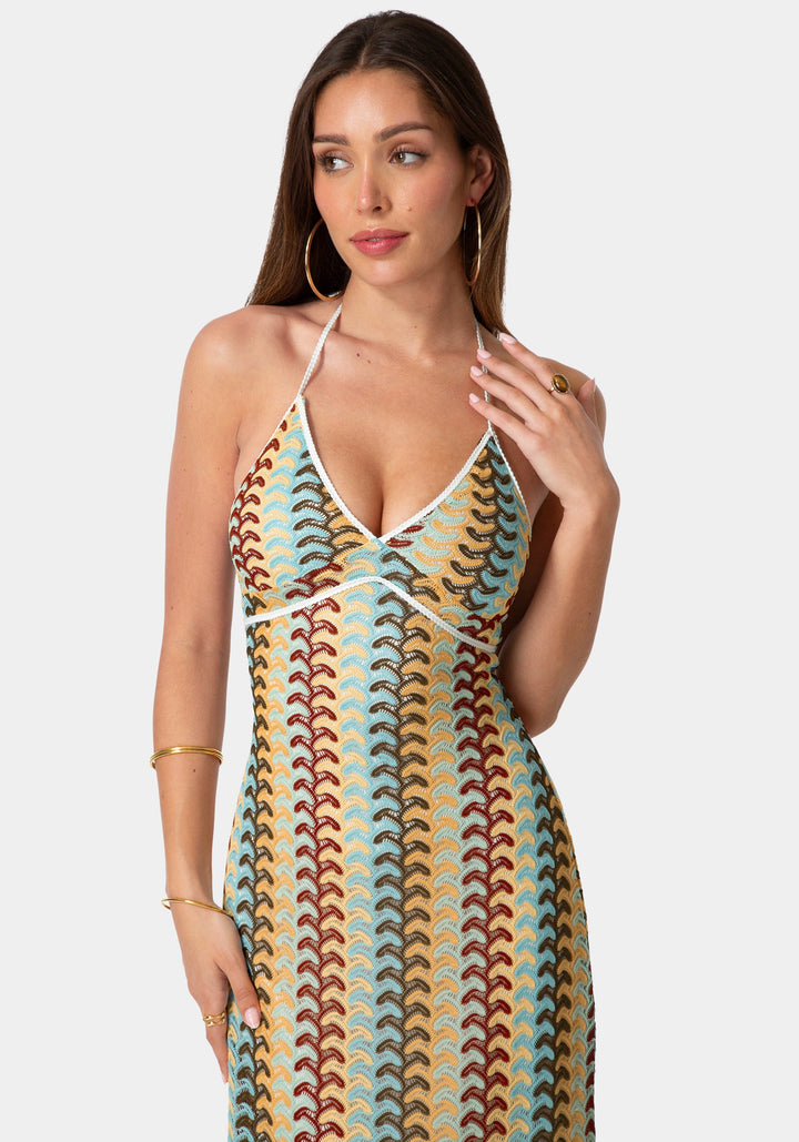 Other View-Crochet Stripe Halter A-Line Maxi Dress-Blue Multi