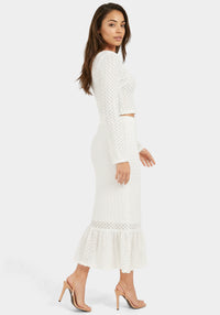 Side View-2-Piece Crochet Top Tiered Skirt Set-Ivory