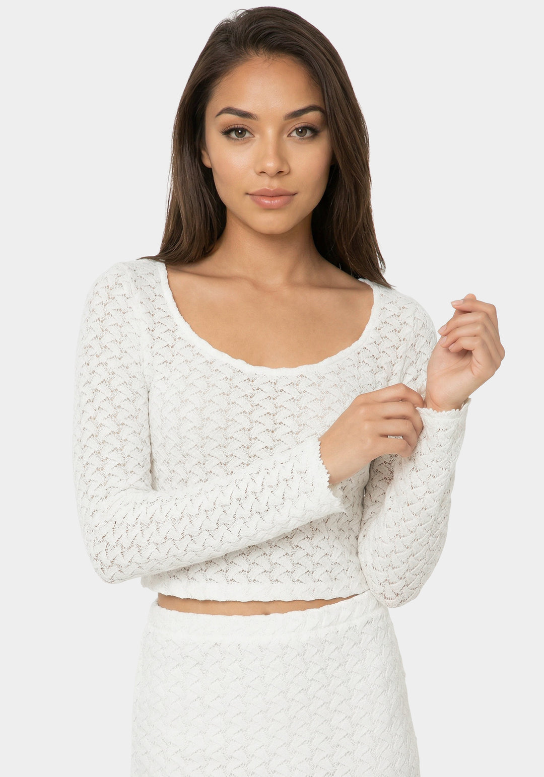Other View-2-Piece Crochet Top Tiered Skirt Set-Ivory