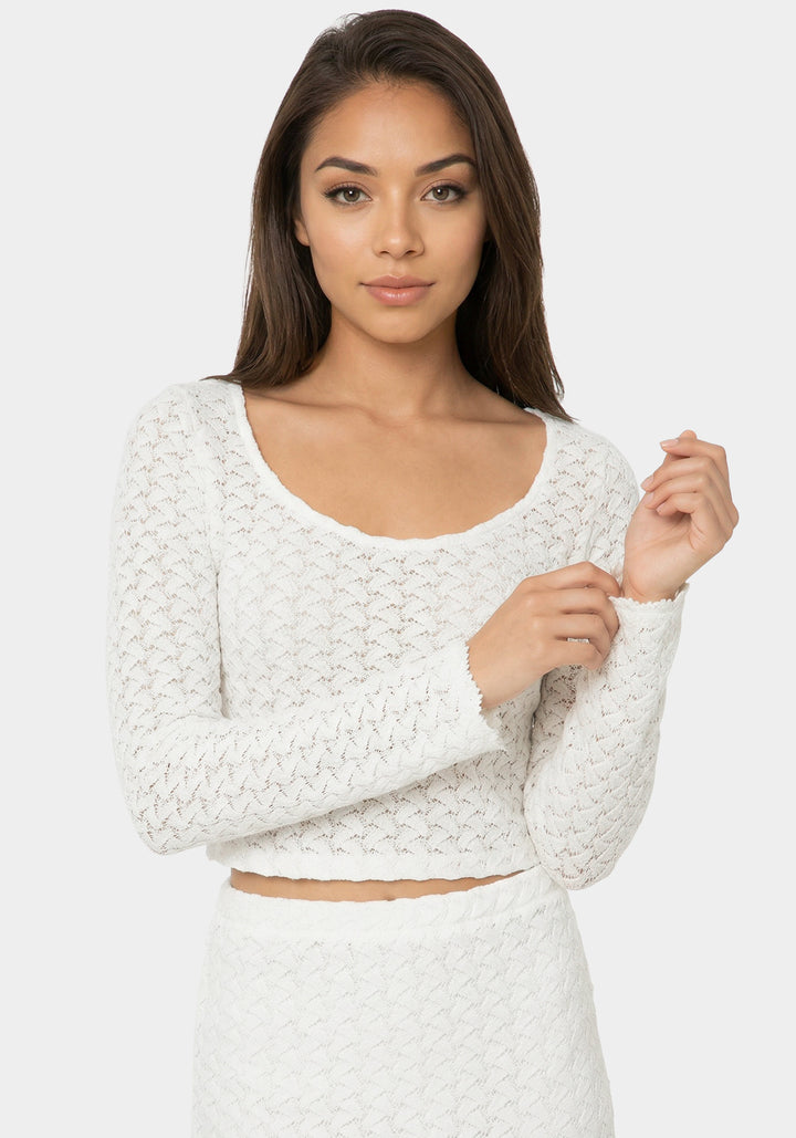 Other View-2-Piece Crochet Top Tiered Skirt Set-Ivory