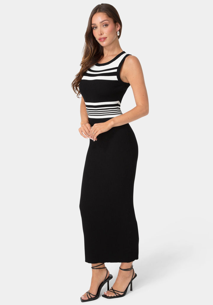Side View-Racer Maxi Dress with Contrast Stripe-Black