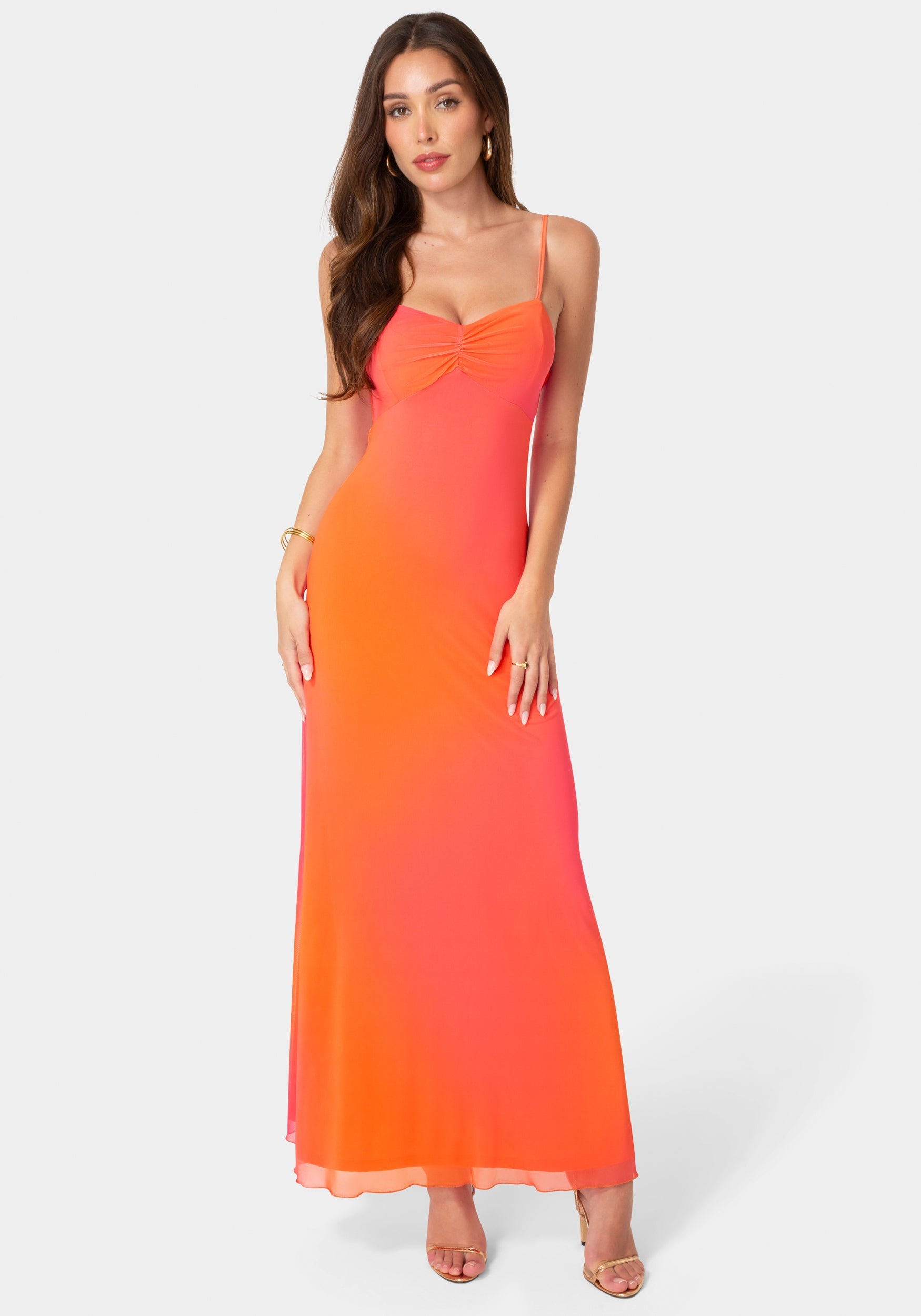 orange mesh dress Maxi in Amber Kim Shui Studio Featuring a lace trim and tie detail in the bust Bebe Women's Printed Mesh Drape