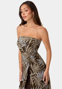 Other View-Printed Mesh Twist Waist Strapless Maxi Dress-Brown Multi