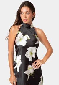 Other View-Printed Satin Mock Neck Dress with Bow Back-Black/White
