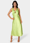Swiss Dot Satin Twist Front Maxi Dress