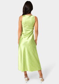 Back View-Swiss Dot Satin Twist Front Maxi Dress-Green/White
