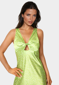 Other View-Swiss Dot Satin Twist Front Maxi Dress-Green/White