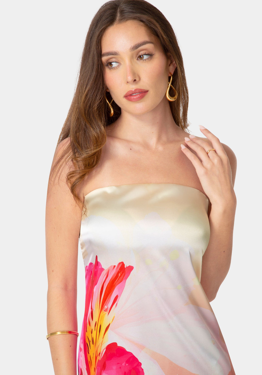 Other View-Printed Satin Strapless Maxi Dress-Pink/Floral