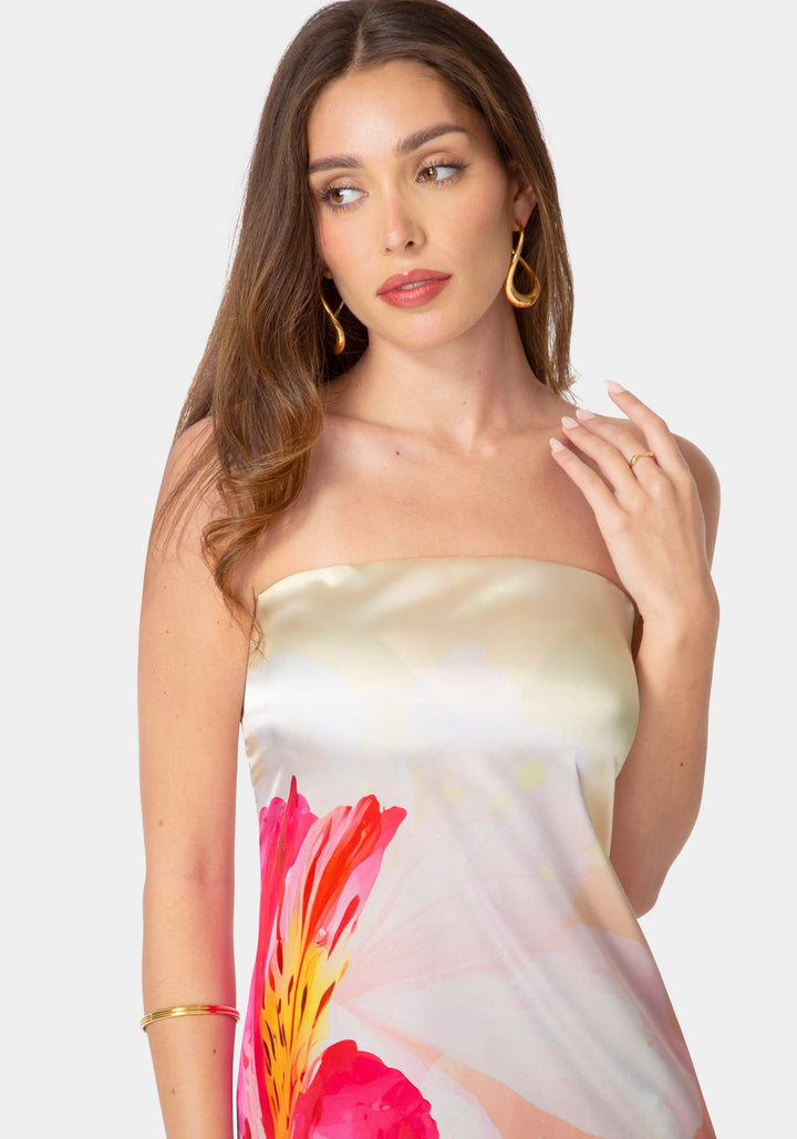 Other View-Printed Satin Strapless Maxi Dress-Pink/Floral