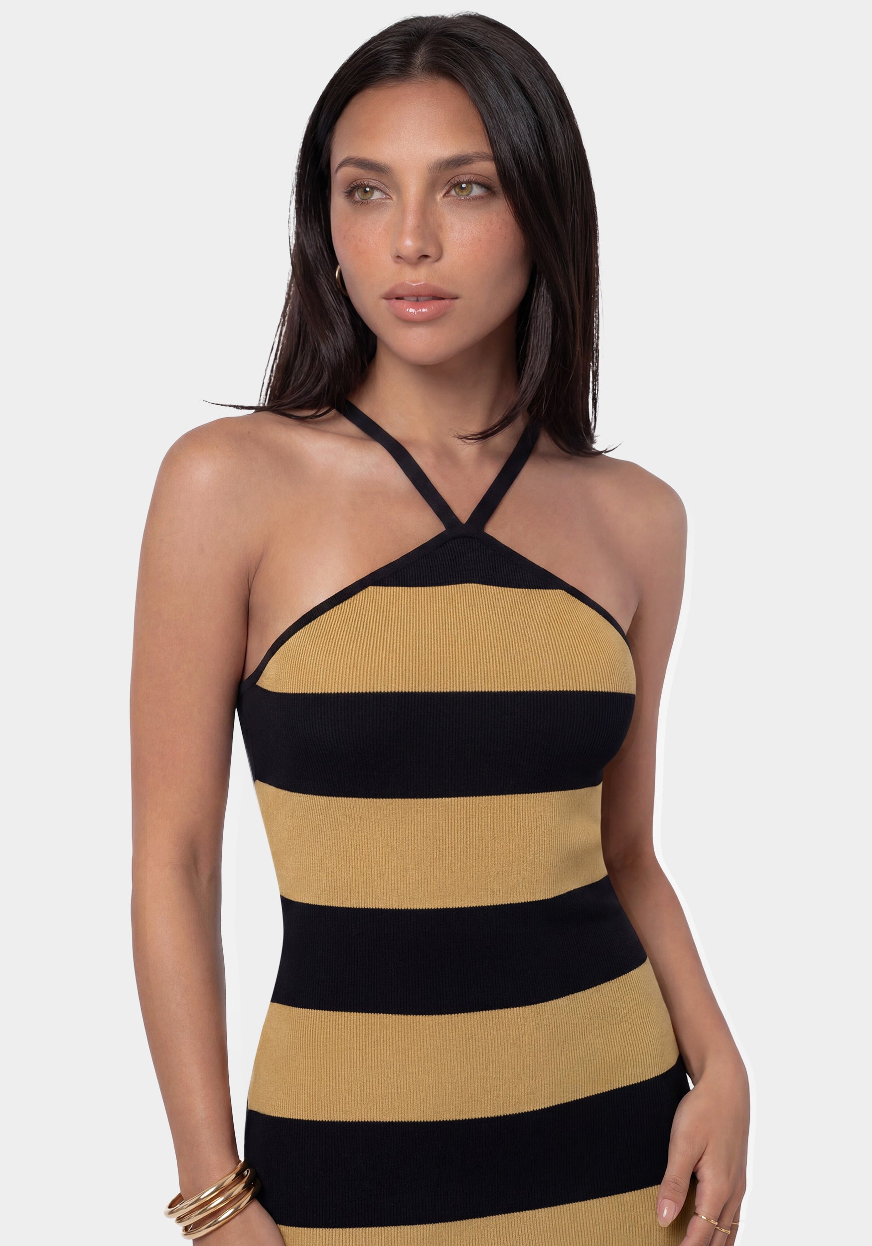Other View - Black and Brown Striped Maxi with Lace Hem