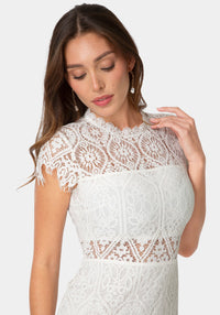 Other View-Lace Short Sleeve Illusion Dress-Ivory