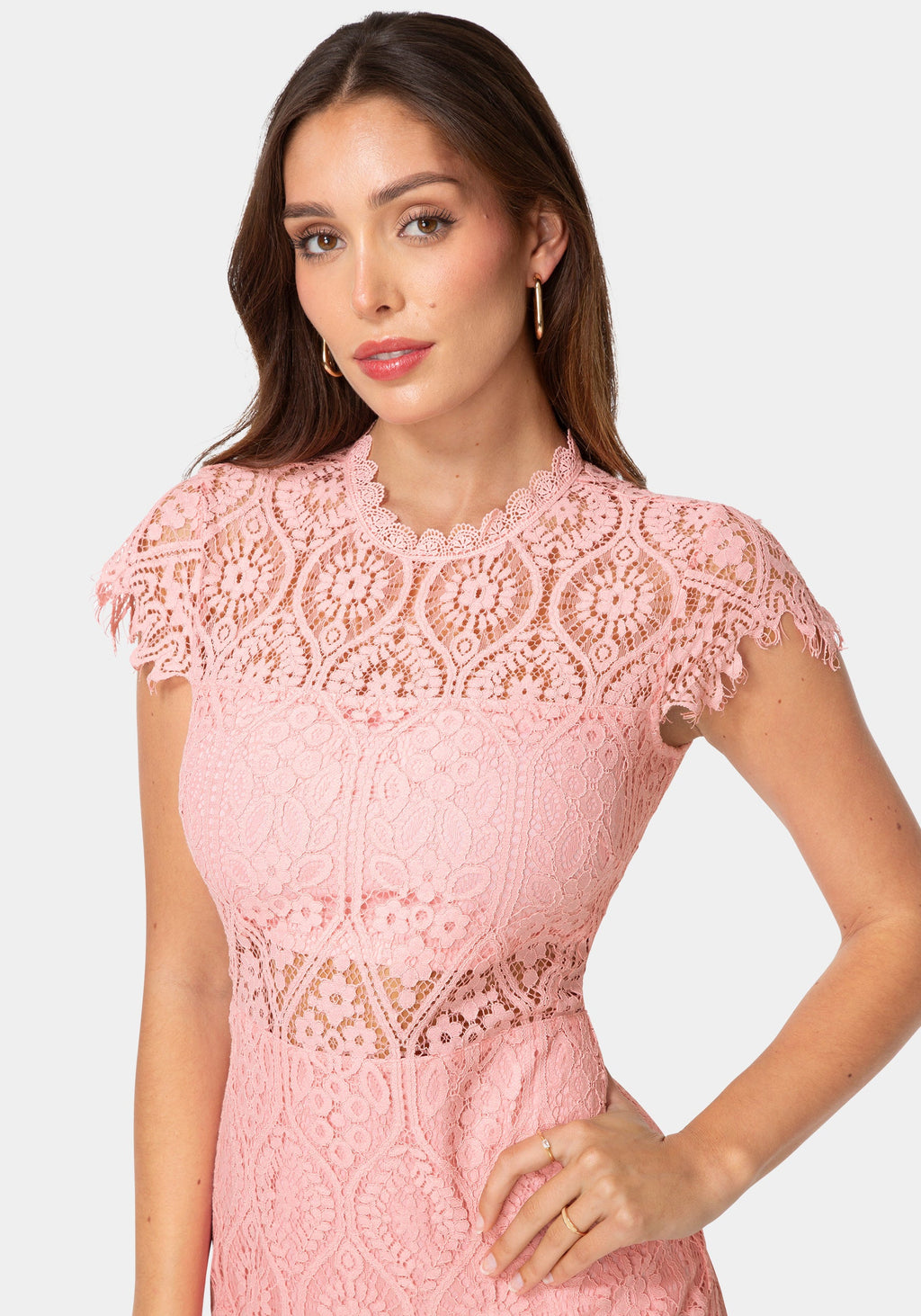 Other View-Lace Short Sleeve Illusion Dress-Rose