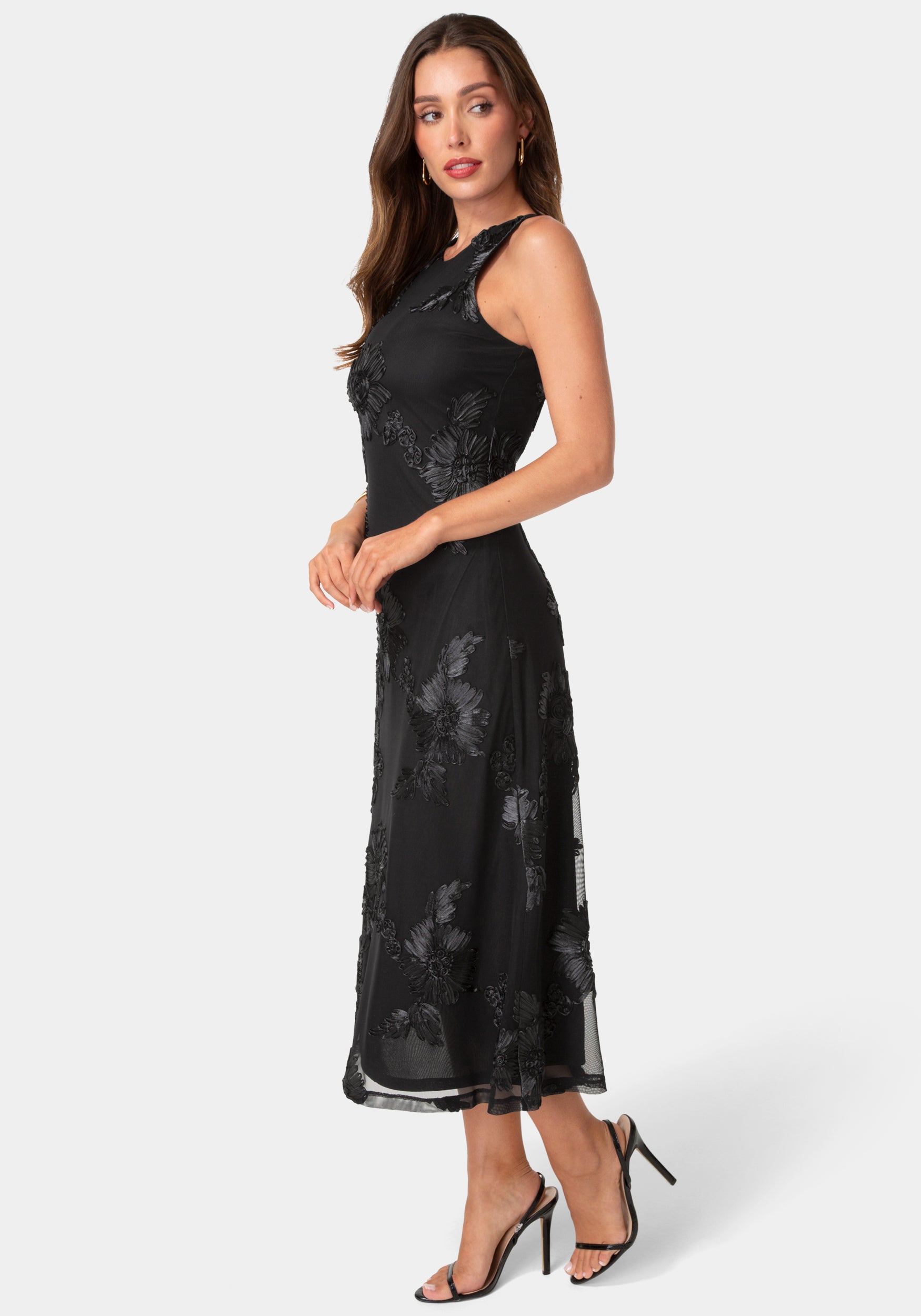 Side View-Soutache Racer Aline Maxi Dress-Black