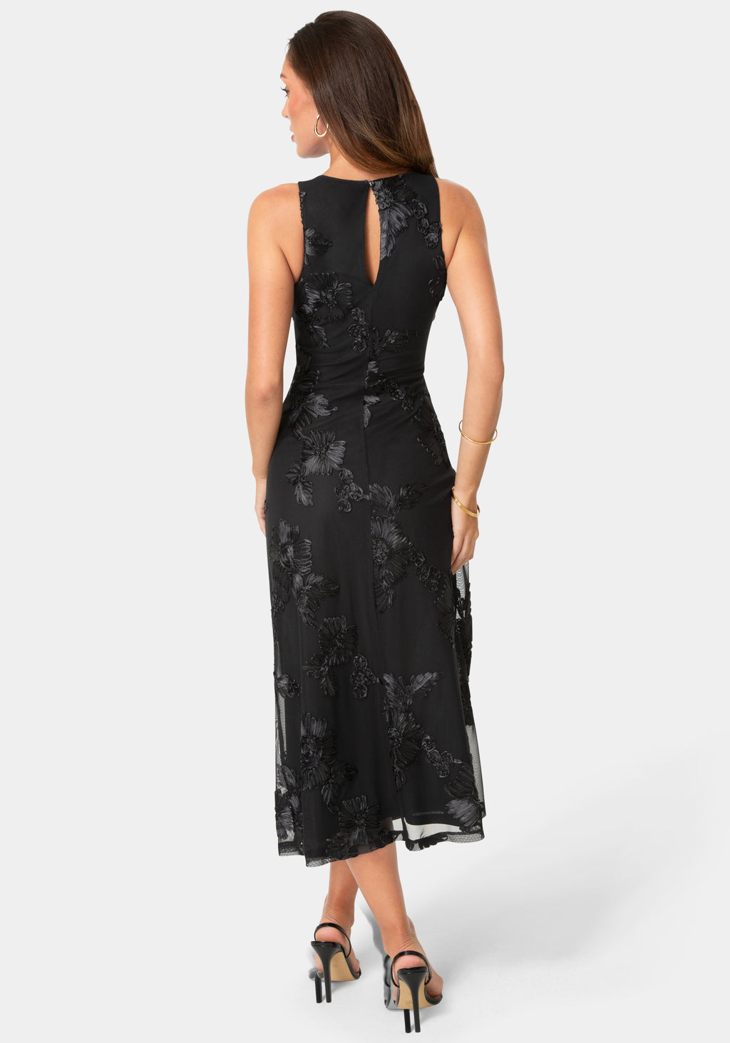 Back View-Soutache Racer Aline Maxi Dress-Black