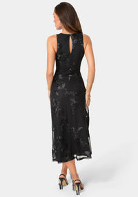 Back View-Soutache Racer Aline Maxi Dress-Black